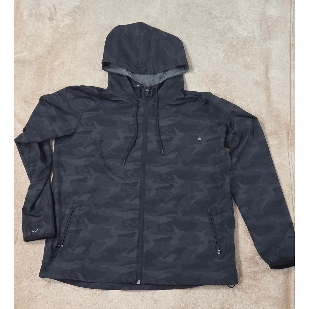 Vuori Trainer Shell Jacket Womens Large Black Camo Hooded Full Zip VW501